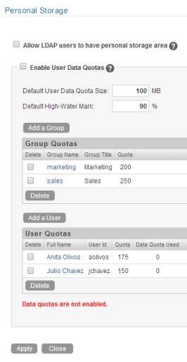 Data quotas are no longer enabled for your Filr site.