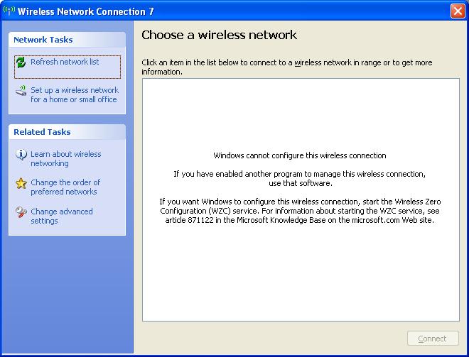 Appendix C Windows Wireless Management Figure 90 Windows XP SP2: WZC Not Available Connecting to a Wireless Network 1 Double-click the network icon for wireless connections in the system tray to open