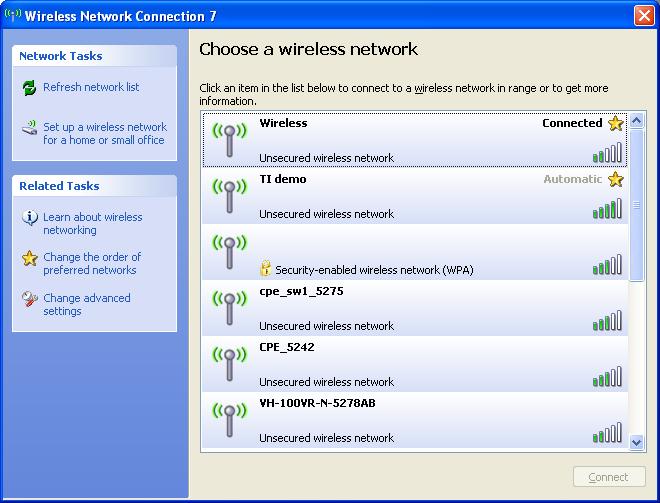 Appendix C Windows Wireless Management Figure 94 Windows XP SP2: Wireless Network Connection The following table describes the icons in the wireless network list.