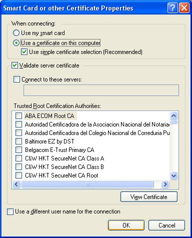 Appendix C Windows Wireless Management Smart Card or other Certificate Properties Figure 101 Windows XP: Smart Card or other Certificate Properties The following table describes the labels in this