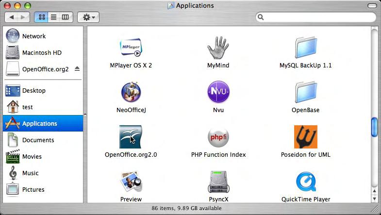 You should see its icon in the Applications folder (Figure 5). To start OpenOffice.