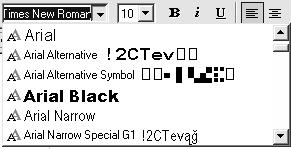 Choosing options that affect all of OOo Font Lists - Show preview of fonts When you select this option, the font list looks like Figure 26, left, with the font names shown as an example of the font;