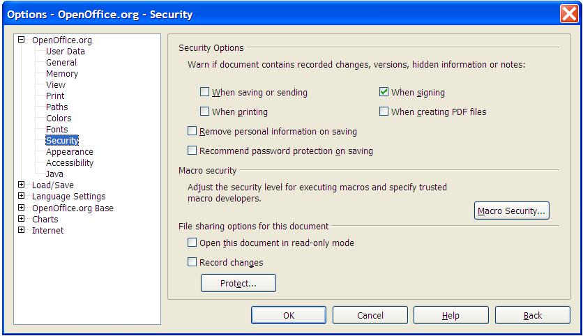 org Security page (Figure 31) to choose security options for saving documents and for