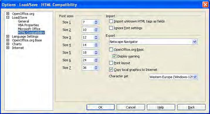 made on the Load/Save HTML Compatibility dialog (Figure 38) affect HTML pages imported into