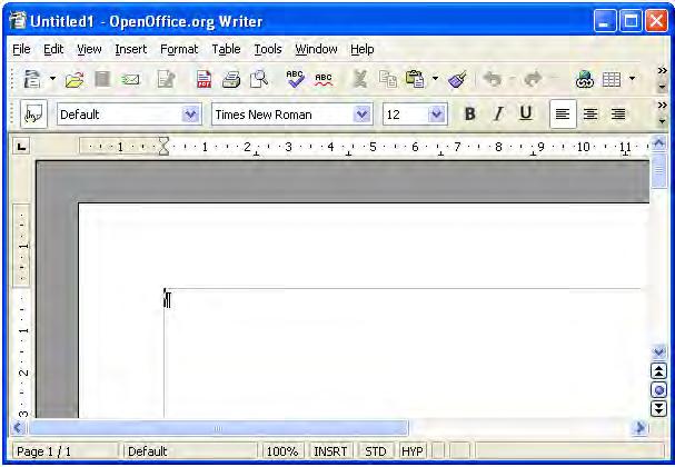 The Writer interface Menu bar Standard toolbar Formatting toolbar Status bar Figure 44: The main Writer workspace in Print Layout view Changing document views Writer has several ways to view a