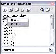 Formatting text Figure 56: Modifying a style Figure 57: