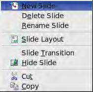 Formatting a presentation 7) Cut and paste a slide. Figure 112: Working with a slide Handouts This view is for setting up the layout of your slide for a printed handout.