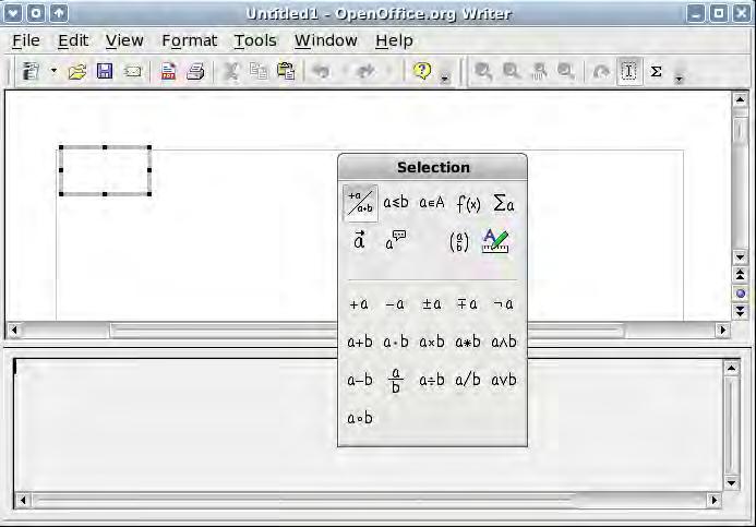 Chapter 11 Getting Started with Math Figure 147. Equation Editor, Selection window, and location of resulting equation.