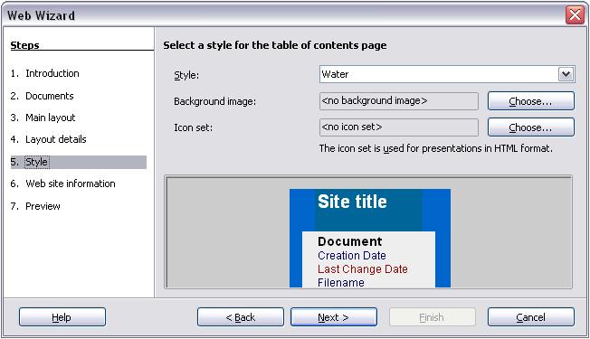 Saving Writer documents as web pages 5) Select a style for the page.