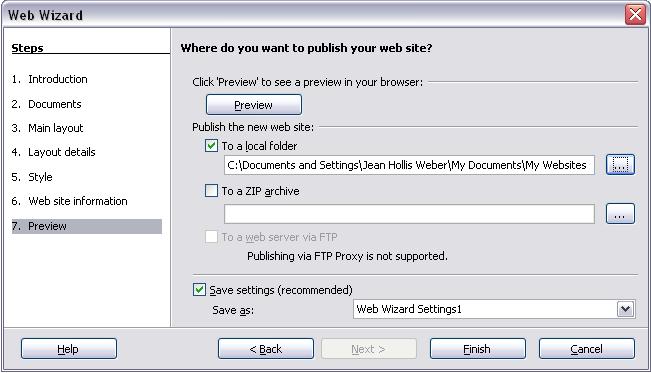 Saving Writer documents as web pages 7) Chose where to save the file and preview the page if you wish, as shown in Figure 202.
