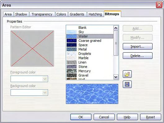 From here you can add new bitmap images to serve as area fill.