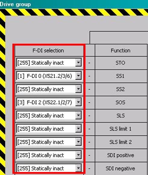 4.6 Parameterizing the control options for the safety functions (TM54F) TM54F configuration 6. The following is set in the Drive_group_1 screen form: - STO is interconnected with F- DI 0.