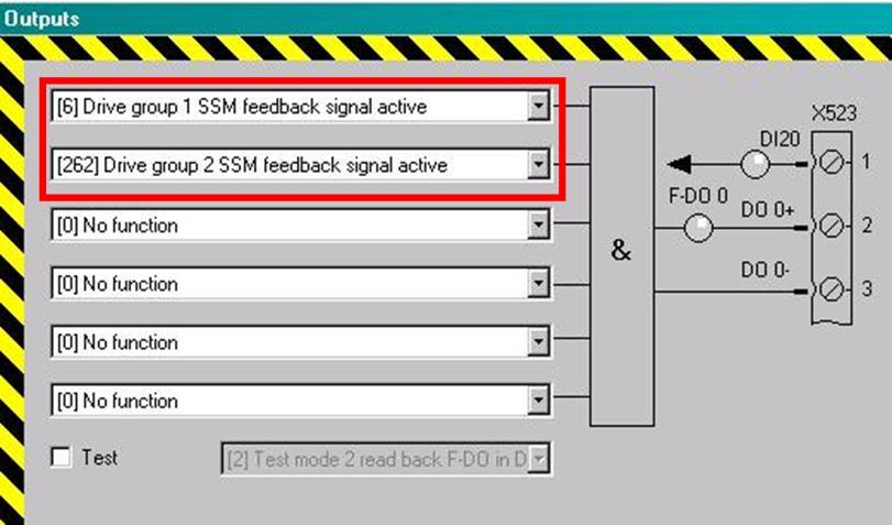 All other safety functions are deselected with a high signal (statically inact). 7. TM54F configuration The following is set in the Drive_group_2 screen form: - SS1 is interconnected with F-DI 0.
