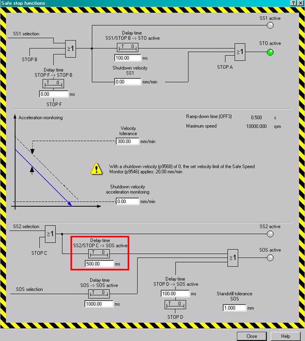 4.7 Parameterizing the safety functions integrated in the drive Configuration drive 1 "Safe stop functions" window 7.