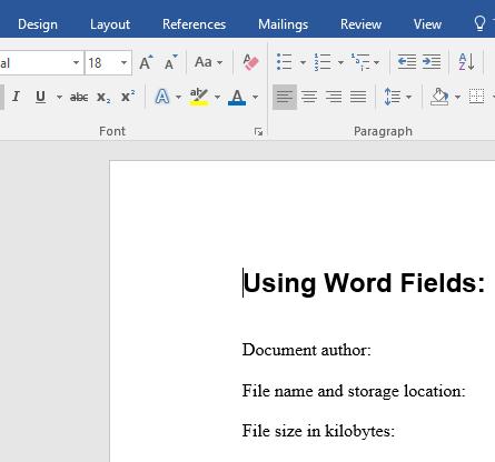 WORD 2016 ADVANCED Page 106 Word 2016 Fields Inserting the Author field into a Word document Open a document called Field Codes 01.