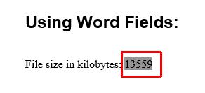 WORD 2016 ADVANCED Page 123 This document contains the File Size field. First select the field.