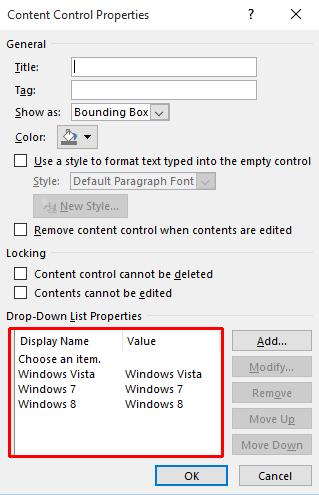 WORD 2016 ADVANCED Page 142 Click on the OK button to close the Content Control Properties dialog box. Click on the Restrict Editing button contained within the Protect group under the Developer tab.
