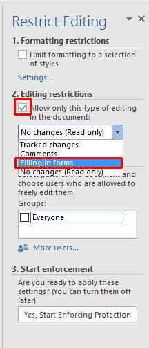 WORD 2016 ADVANCED Page 143 Click on the Yes, Start Enforcing Protection button.