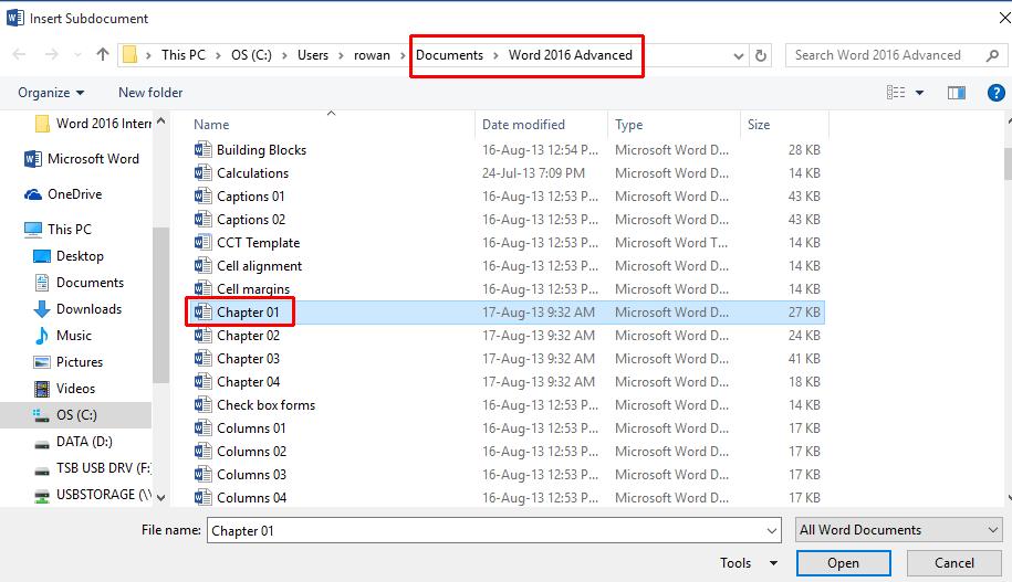 WORD 2016 ADVANCED Page 15 Click on the Open button (within the dialog box). You may see a style warning as illustrated.