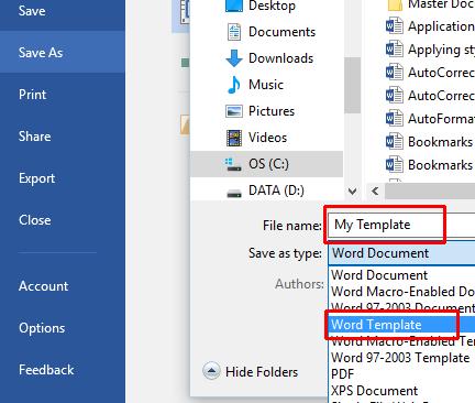 WORD 2016 ADVANCED Page 160 Click on the This PC option and then click on the Browse button. This will display the Save As dialog box.