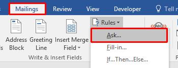 Within the Prompt section of the dialog box, enter a prompt that will be displayed when the mail merge is preformed, that will prompt you to enter the