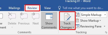 WORD 2016 ADVANCED Page 26 Word 2016 Tracking and Comments Tracking changes Open a document called Tracking 01.