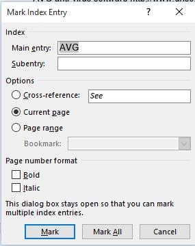 WORD 2016 ADVANCED Page 54 Press Ctrl+C to copy the selected Main entry text to the Clipboard.
