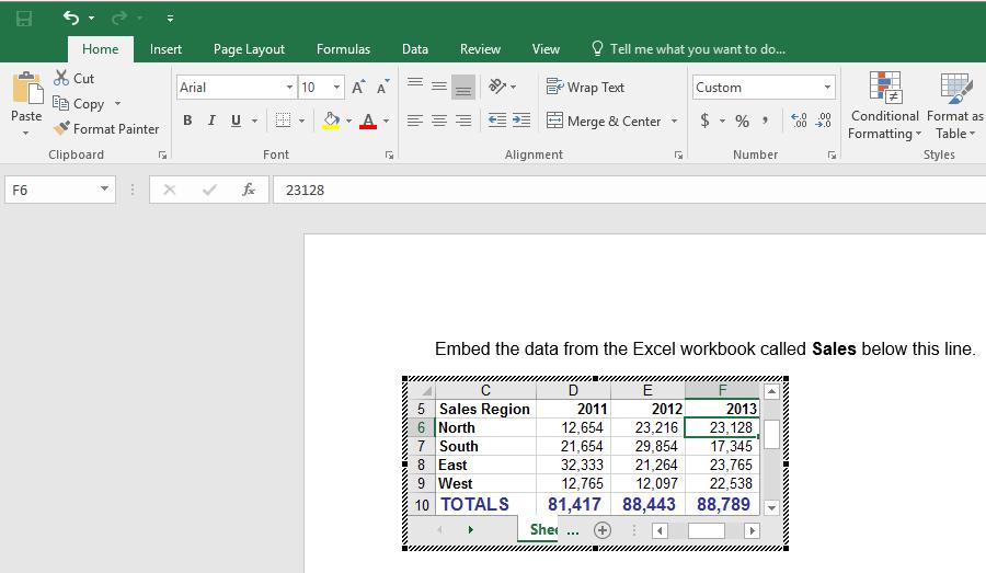 Editing embedded data Re-open a document called Embedding data. Click once on the embedded Excel data.