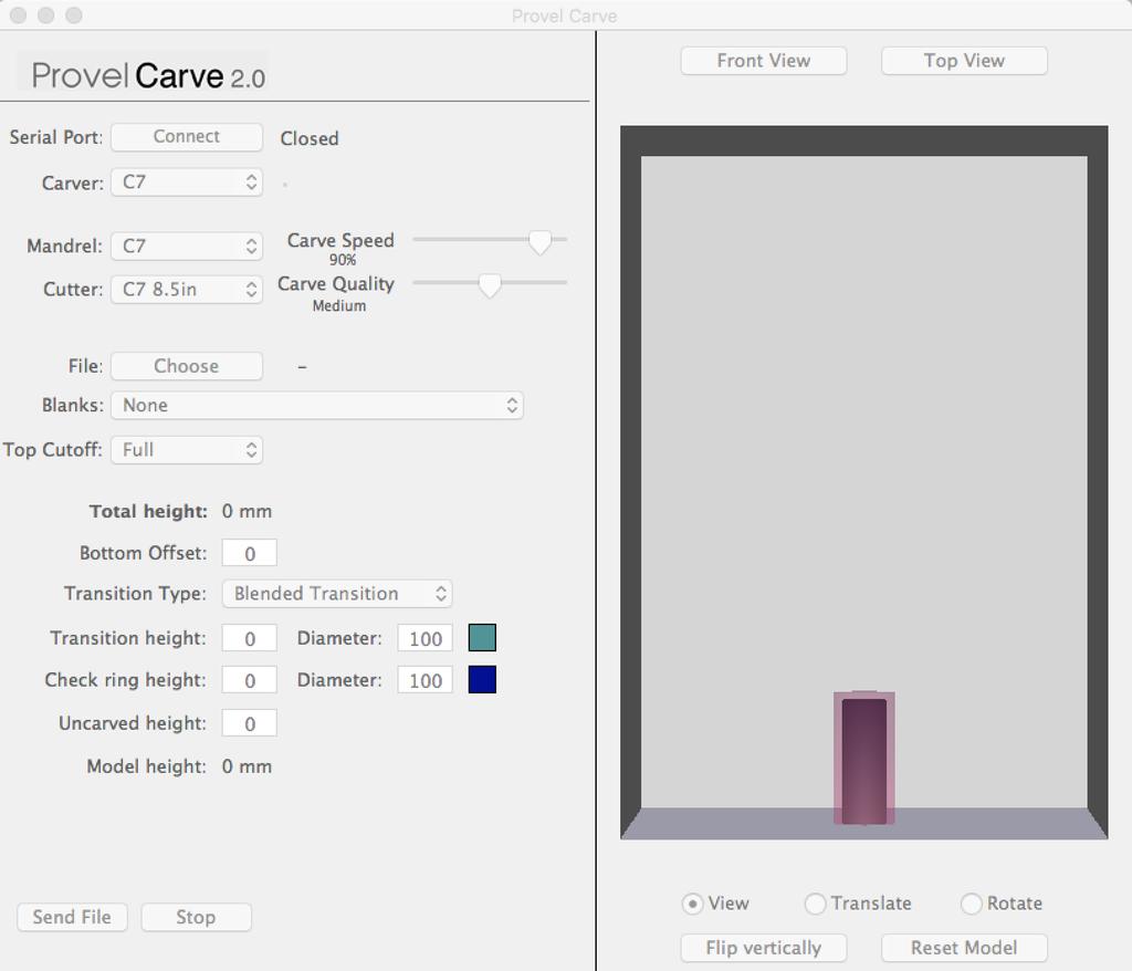 Connecting to the Carver Carver Preferences Upon initially opening Provel Carve 2, the Preferences window will open. In Preferences select your connection type and units of measure.