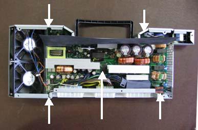 2) Cut or disconnect all cable connections to the power supply chassis. 3) Lift the PCI card from the power supply chassis. 850W and 1110W PS: 4. Ensure that all capacitors are safely discharged.