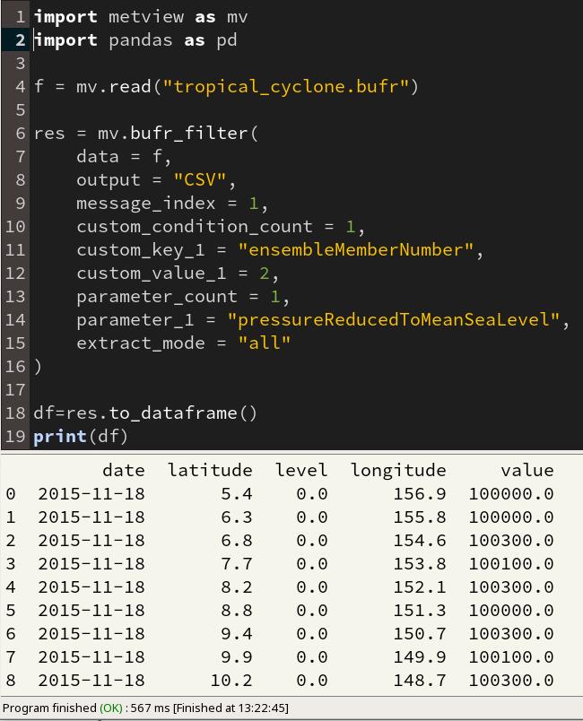 Data types (3) Can also export Metview Geopoints (and BUFR via the filter), ODB and Table data types to pandas Dataframes (table-like