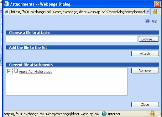 In order to attach your file to your message you ll need to tell Outlook Web Access 2003 that this is the file to attach. You do this by clicking in the little square to the left of your file.