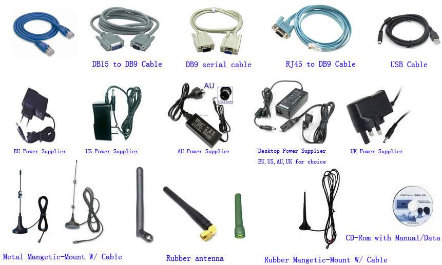 CAT5 Ethernet Cable Power Adapter Antenna CD-ROM with Product Documentation Others depends on the option features Notes: We packed the units with
