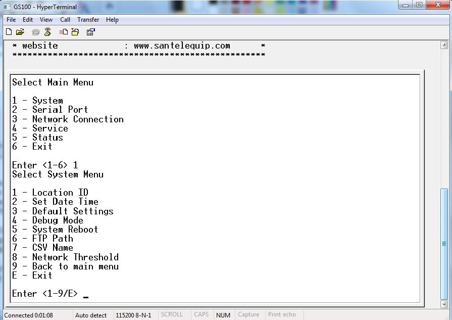 Press 2 to enter in Serial Port menu. d) Serial port settings menu has following settings 1.