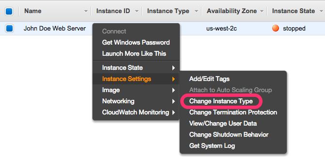 There is no particular reason to change the instance type in this lab, but the following steps outline how easy it is to do in AWS. 1.