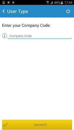 03. Logging in the App 3.2. Entering the Company Code The Company Code is the common login code needed by all the users from the company utilising the Lead Retrieval service.
