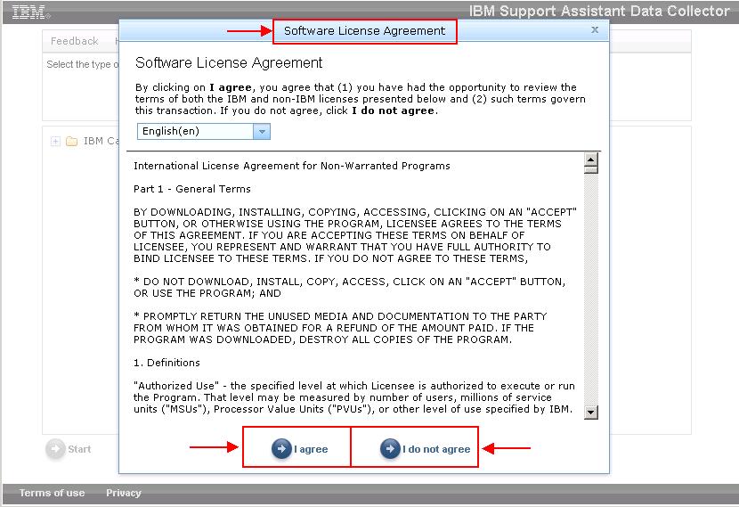 After reading the license agreement, if you select the I agree button, you can continue with next steps to data collection. The tool will now display available components for data collection.