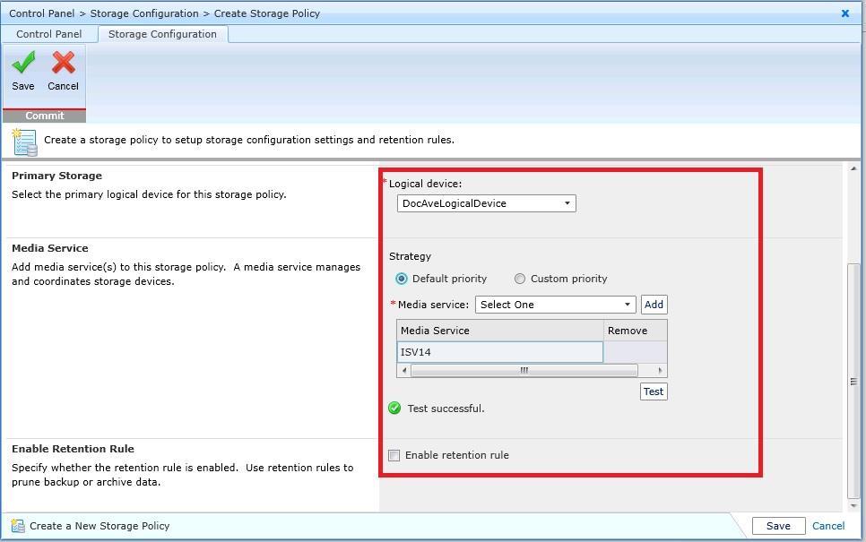Figure 9: DocAve storage policy Click Save to create the new storage policy.
