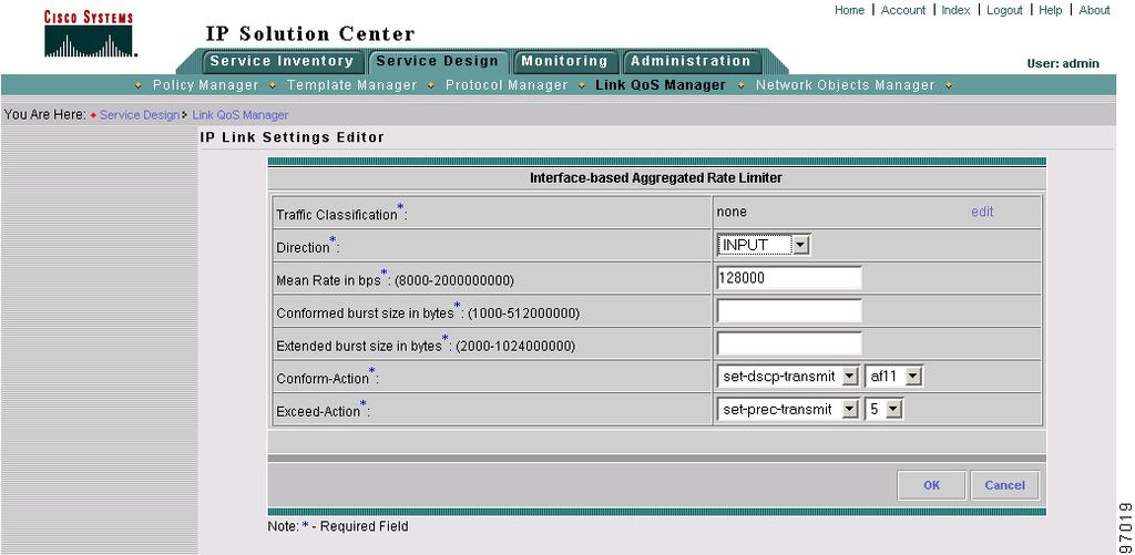 Figure 6-19 Interface Based Aggregated Limiter Table 6-11 describes the entry fields for the Interface-based Aggregated Rate Limiter window. All fields in this window are required.