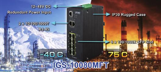 specially designed to build a full Gigabit backbone to transmit reliable, high speed data in heavy industrial demanding environments and also can forward data to remote network through fiber optic.