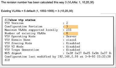 Each VTP device tracks the VTP configuration revision number that is assigned to it. Note: A VTP domain name change does not increment the revision number.