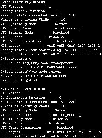VTP operation: reset revision number Before adding a VTP client switch to a VTP domain, always verify that its VTP configuration revision number is lower than the configuration revision number of the
