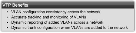 Benefits of VTP VTP maintains VLAN configuration consistency by managing the following vlan information in a switch