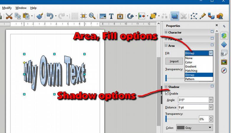 Changing Fontwork object styles When a fontwork object is selected, the Properties Sidebar Area tools provide