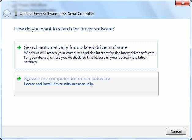 - Select the item Browse my computer for driver
