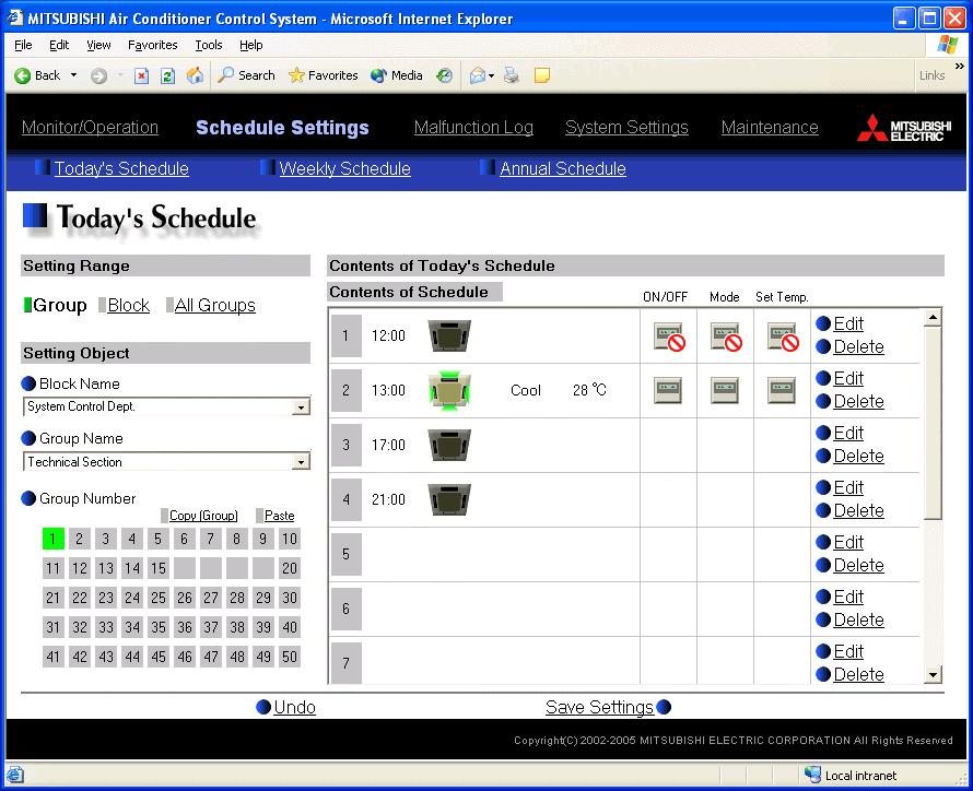3-6-3 Modifying Today s Schedule Click the menu item [Schedule Settings], or click [Today s Schedule] in the sub menu to display the Today s Schedule setting screen.