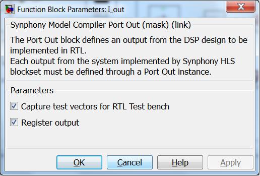Tutorial Steps 5. Click Q_out, and on the Function Block Parameters dialog box select the Capture test vectors for RTL Test bench and Register output check boxes, as shown in Figure 3.