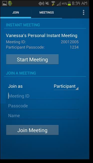 necessary) and your name, then click Join Meeting.