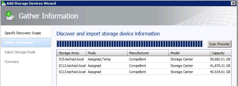 Figure 25: Dell Compellent array shows as imported storage device 3) Once the import process has finished, the Dell Compellent Storage Center will be