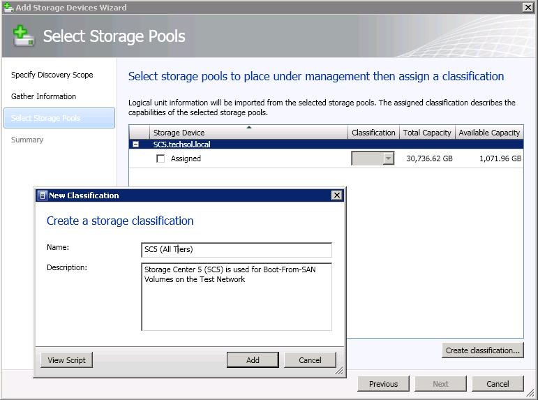Figure 26: Create new storage classification 4) On the next screen, click on the Create Classification button to define one or more classifications for your imported Storage Centers.